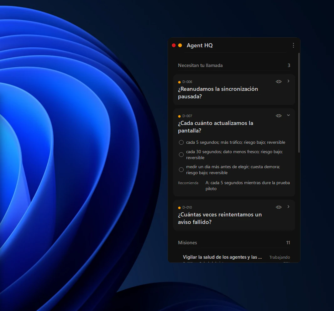 Widget con una decisión abierta